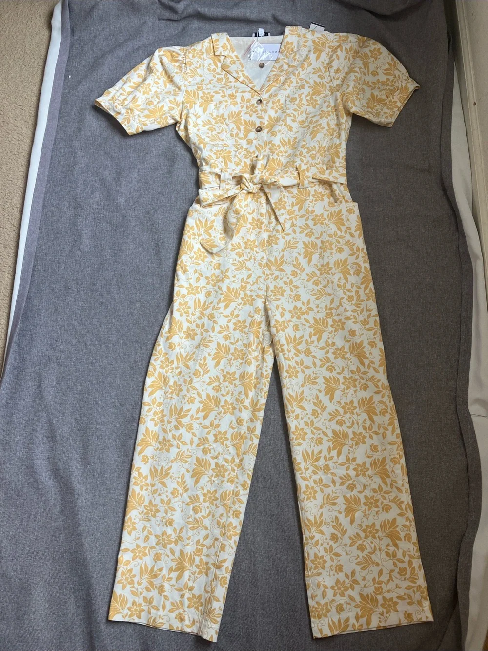 NWT Baltic Born Cotton Blend  Floral Tie-Waist Jumpsuit in Soft Yellow size XL - Picture 5 of 12